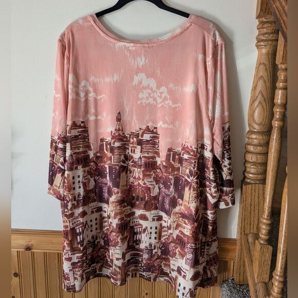 Catherines Pink Sheer Mesh Cityscape Building Plus Size 2x - Picture 4 of 7